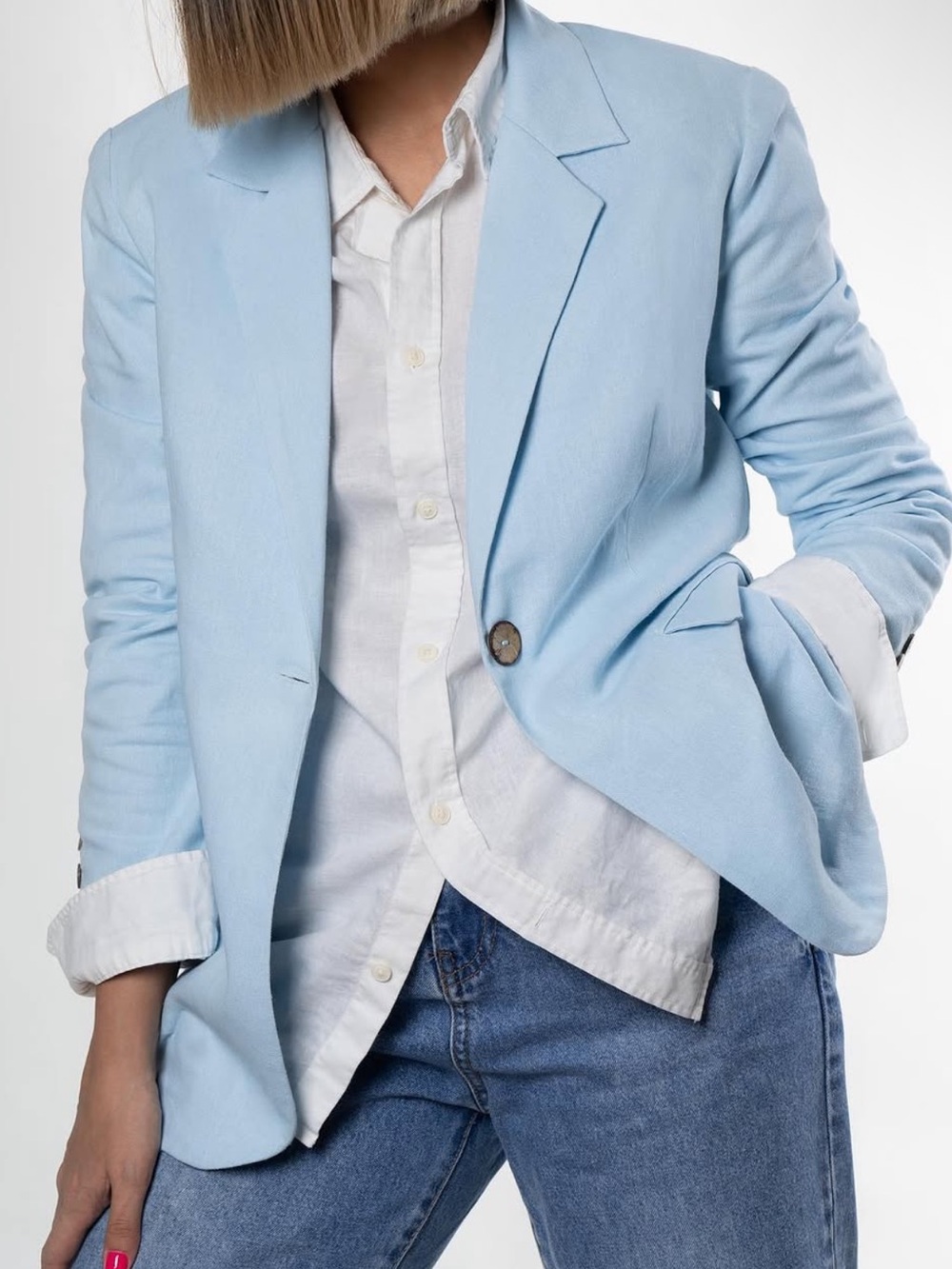 Massimo Dutti baby Blue Single-Button Women's Blazer